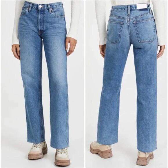 RE/DONE 90's High Rise Loose Medium Vain Denim Jeans Women's Size 27 Straight - Picture 1 of 12